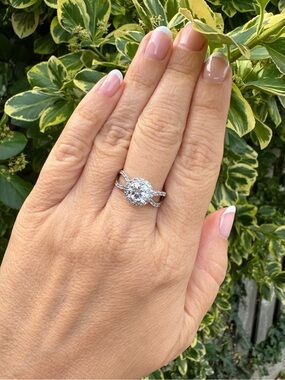 NVC Sterling Silver Pavé Halo Split-Shank Ring with White CZ Center Stone